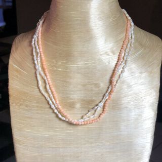 Vtg Fine Natural Blush Pink Coral Beaded Necklace Seed Pearl 925 Silver 3