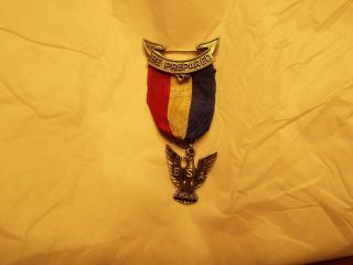 Vintage Mid Century Boy Scout Eagle Sterling Silver Pin Ribbon Award Badge.