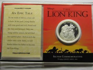 Extremely Rare Walt Disney The Lion King Pure Silver Collectors LE Coin 2