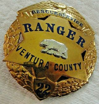 Vintage U.  S.  Ranger Forest Service Ventura County Rescue Service Gold Tone Badge