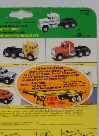 Vintage 1982 Schapper STOMPERS Semi FREIGHT LINER COE toy MOC 4x4 Truck RARE 8