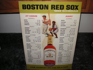 Vintage 1968 Boston Red Sox Baseball Schedule Advertising Broadside Whiskey Mlb