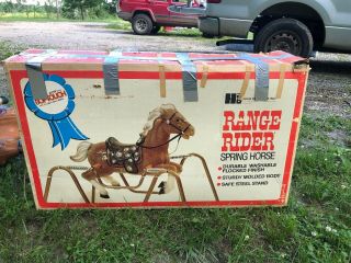 Vintage Range Rider Spring Horse Hi - Ho Flocked Finish Steel Stand