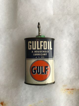 Vintage Handy Oiler Gun Oil Can Tin Lead Top Gulfoil Gulf Household Oil