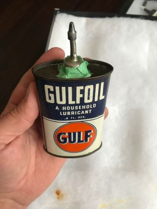 Vintage Handy Oiler Gun Oil Can Tin Lead Top Gulfoil Gulf Household Oil 7