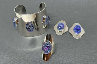 Vintage Designer Wide Cuff Bracelet Ring Earrings Cleopatra Set Sarah Coventry