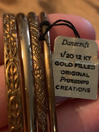 Vintage Danecraft 1/20 12 Kt Gold Filled Bangle Bracelets,  Art Deco