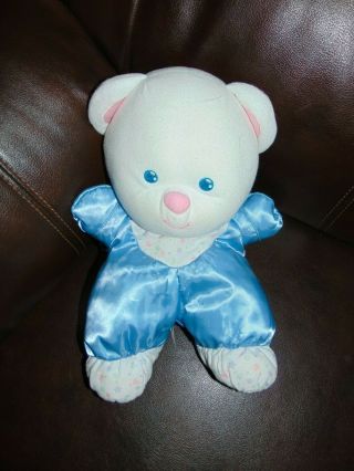 Vintage Fisher Price Satin Baby Bear Pink Blue Heart Star Moon White 12 "