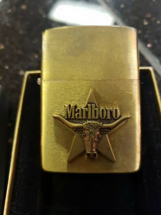Vintage Zippo Brass Marlboro Steer & Star Lighter NOS 2
