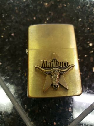 Vintage Zippo Brass Marlboro Steer & Star Lighter NOS 3
