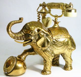 Vtg/brass Elephant/rotary Dial/figural Telephone/evertone/mid Century