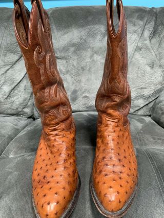 Mens Vintage Tony Lama Full Quill Ostrich Skin Wingtip Cowboy Boots 10.  5