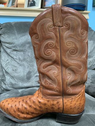 MENS VINTAGE TONY LAMA FULL QUILL OSTRICH SKIN WINGTIP COWBOY BOOTS 10.  5 4
