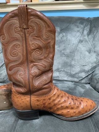 MENS VINTAGE TONY LAMA FULL QUILL OSTRICH SKIN WINGTIP COWBOY BOOTS 10.  5 6
