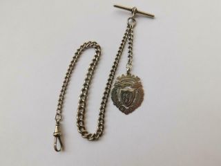 Vintage 925 Sterling Silver Albert Watch Chain With A Vintage Silver Fob