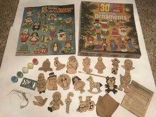 Vtg Wood Paint By Number Kit 30,  Ornaments Arrow Christmas 3347 Usa
