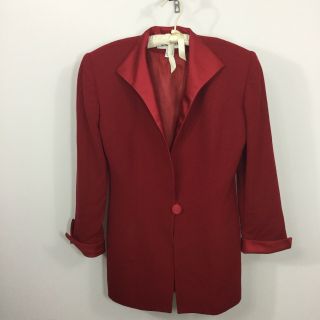 Vintage Christian Dior Women’s Red Worsted Wool Blazer Jacket Satin Lapel 4