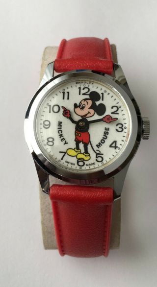 Vintage Bradley Mickey Mouse Watch Swiss Made 27zz Walt Disney Production