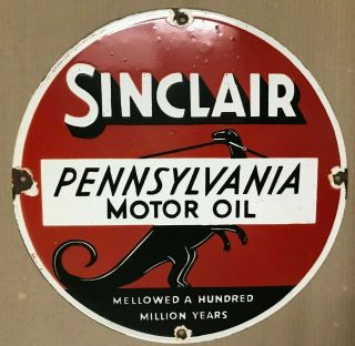Vintage Sinclair Pennsylvania Motor Oil Porcelain Enamel Sign 16 "