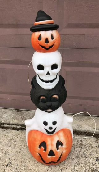 Vintage Empire Halloween Totem Pole Blow Mold Skull Ghost Witch Cat Pumpkin 33 "