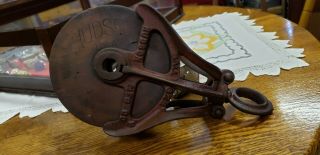 Antique Vintage Wood And Iron Barn Pulley,  Block And Tackle