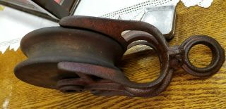 Antique Vintage Wood and Iron Barn Pulley,  Block and Tackle 4