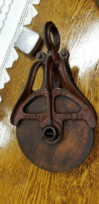 Antique Vintage Wood and Iron Barn Pulley,  Block and Tackle 5