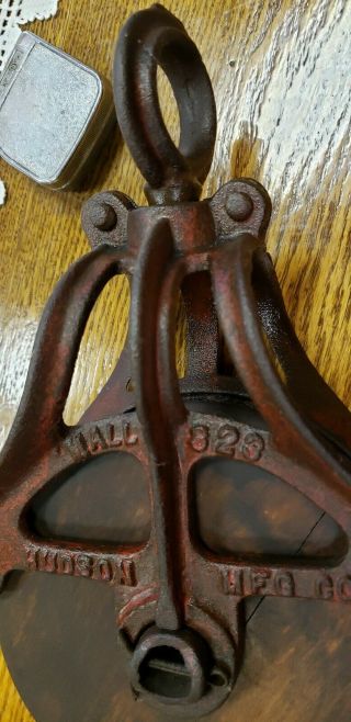 Antique Vintage Wood and Iron Barn Pulley,  Block and Tackle 6