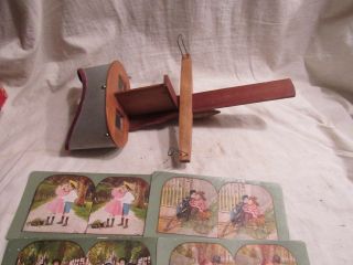 Vintage Stereoscope Viewer With 150 Color Card Photos Wooden Rare Antique