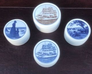 Vintage Royal Copenhagen 4 Lidded Round Boxes Trinkets Rare