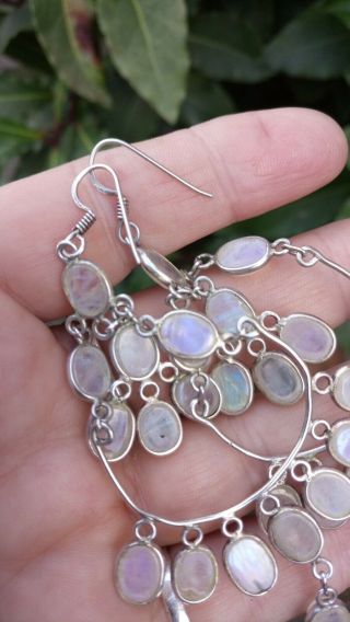 RESERVED FOR JEANNIE Vintage Moonstone & Solid Silver Large Long Earrings 6