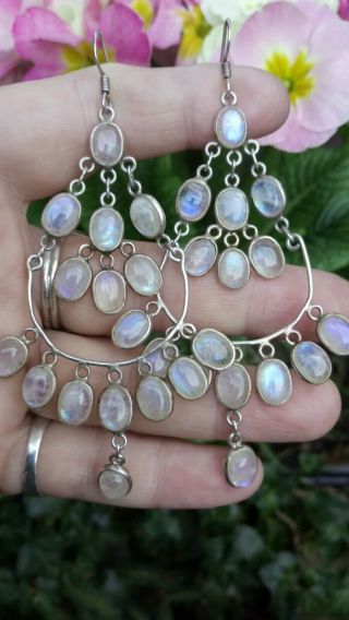 RESERVED FOR JEANNIE Vintage Moonstone & Solid Silver Large Long Earrings 7