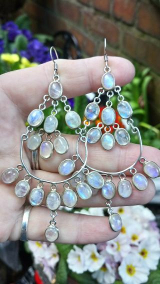 RESERVED FOR JEANNIE Vintage Moonstone & Solid Silver Large Long Earrings 8