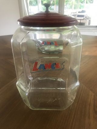 Vintage Lance Cracker Jar W/ Lid - Hard To Find - 10 1/2 Inches Tall To Rim