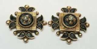 Antique Victorian 10k Gold Onyx Mourning Earrings No Backs 4.  5g Scrap Repurpose