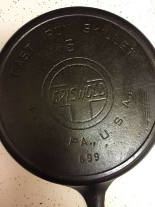 Vintage Griswold 6 Block Logo With Heat Ring Cast Iron Skillet