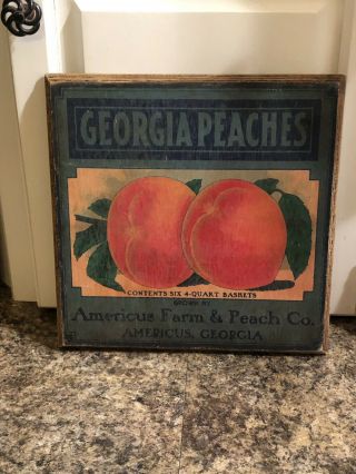 Vintage Georgia Peaches Americus Farm Peach Co Wood Sign Vintage Hand Painted