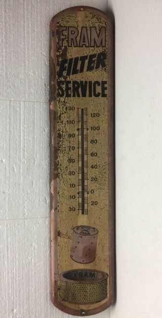 Vintage Fram Filter Service Thermometer Sign / Gas Oil Service Station / Soda