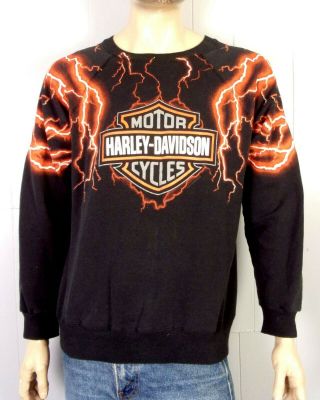 Vtg 80s 90s Harley Davidson Motorcycles Thunder & Lightning Sweatshirt 1993 L/xl