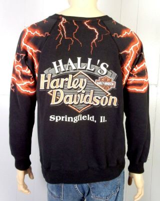 vtg 80s 90s Harley Davidson Motorcycles Thunder & Lightning Sweatshirt 1993 L/XL 3