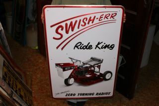 Vintage Swish - Eer Ride King Lawn Mower Tractor Gas Oil 36 " Embossed Metal Sign