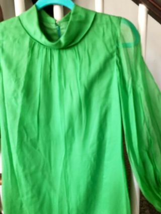 VTG 60s Fresh Green Chiffon Mod GoGo Mini Party Dress S M 36 3