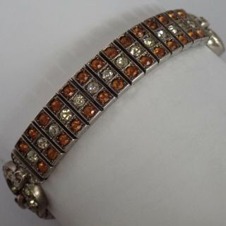 Antique Art Deco Sterling Silver Orange Crystal Paste Rhinestone Bracelet