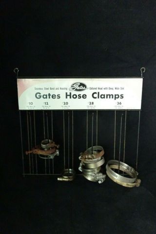 Vtg Gates Hose Clamp Store Gas Station Parts Display Rack w Clamps 2