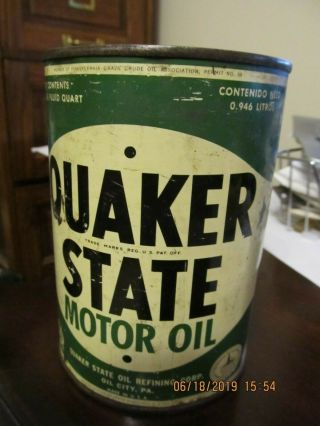Vintage Quaker State Quart Oil Can With Oil
