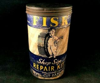 Vintage Fisk Tire Tube Patch Repair Kit Can Rare Old Advertising Gas Oil Tin Can