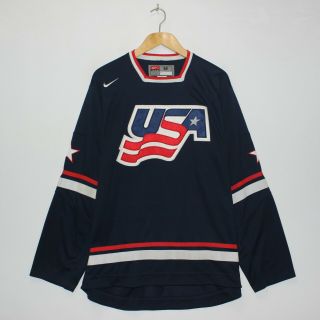 Vintage Usa Hockey Iihf Nike Jersey Size Medium Navy Blue Red White