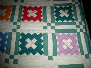 VTG/Antique Friendship Quilt Pink/Green Embroidered Name Hand Sewn/Quilted 84X73 2
