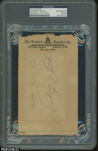 Johnny Unitas Signed Stationery Vintage Playing Days Auto Autograph Psa/dna
