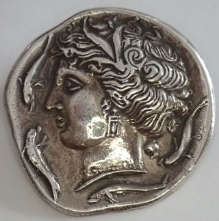 Vintage Sterling Silver Homeric Female Face With Fish Brooch